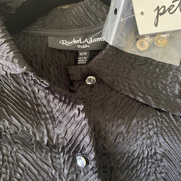 Black Blouse with Rhinestone Buttons Petite Medium - Picture 3 of 7